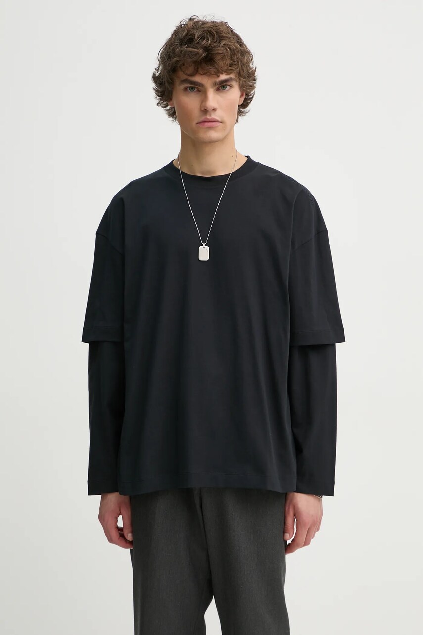 Études Studio longsleeve barbati, culoarea negru, neted, H24MMTSH187