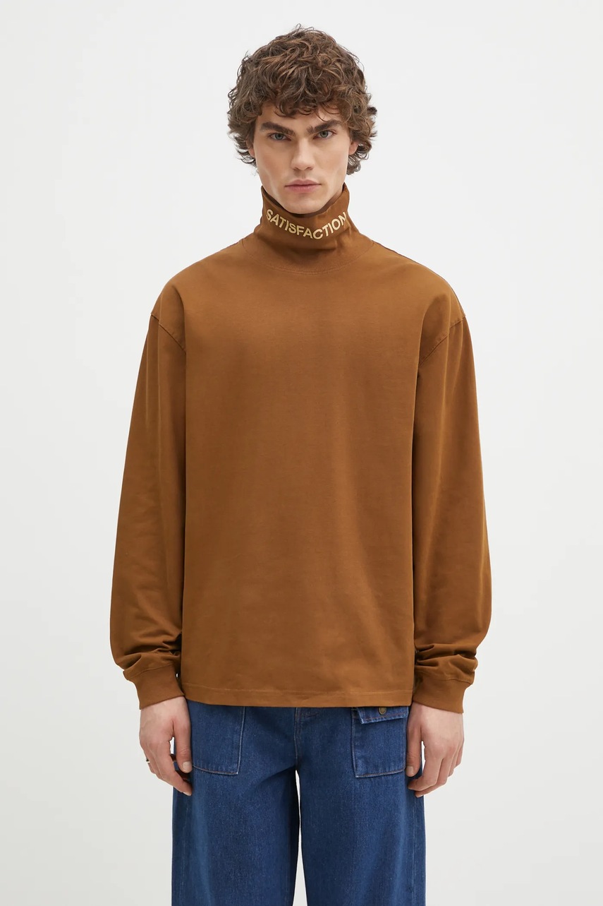 Bavlněné tričko s dlouhým rukávem PLEASURES Satisfaction Turtleneck hnědá barva, P24W026