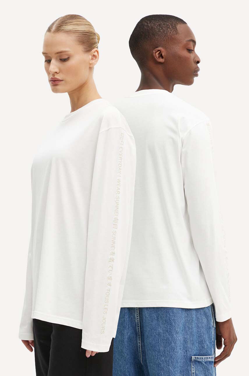 Sunnei longsleeve din bumbac culoarea alb, cu imprimeu, RTWXJER003 Sunnei longsleeve din bumbac culoarea alb, cu imprimeu, RTWXJER003