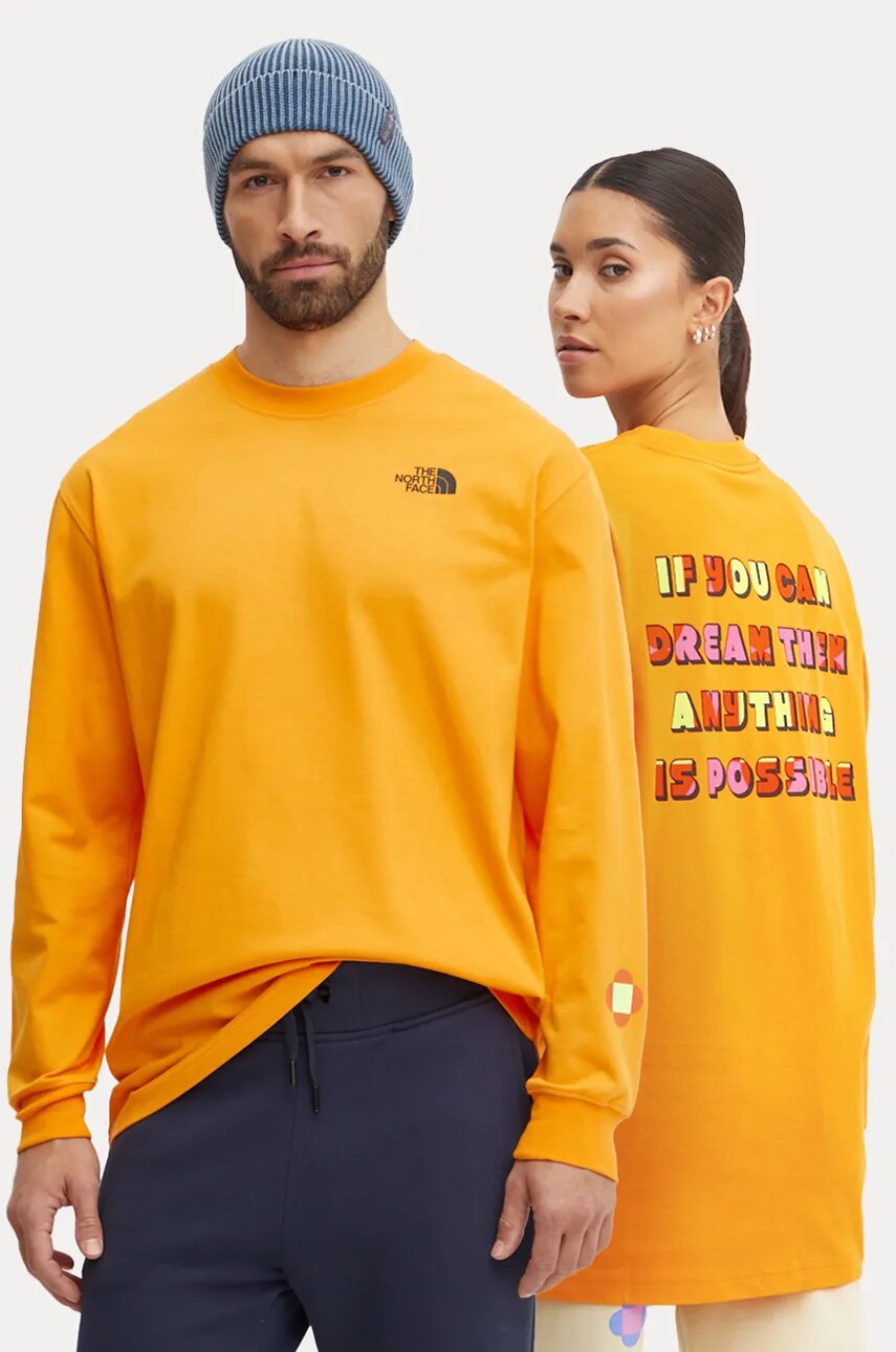 The North Face longsleeve din bumbac TNF x Yinka Ilori culoarea portocaliu, NF0A89CA1IW1