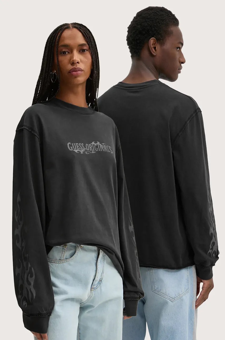 

Памучна блуза с дълги ръкави Guess Originals в черно с принт M4BI20 K8FQ4, Черен
