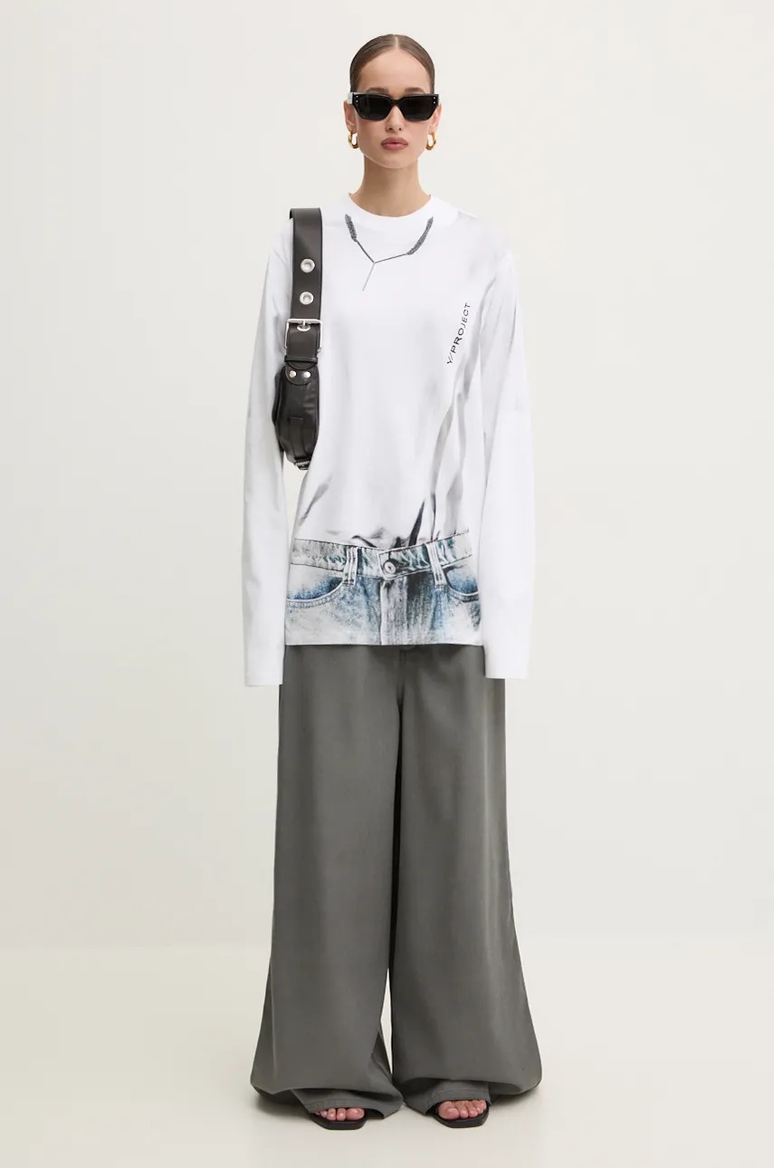Βαμβακερή μπλούζα με μακριά μανίκια Y/Project YP TROMPE L'OEIL LONG SLEEVE T-SHIRT χρώμα: άσπρο, 204TS021 φωτογραφία
