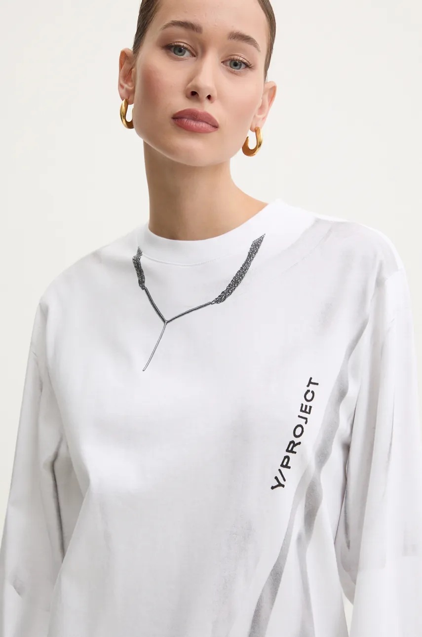 Βαμβακερή μπλούζα με μακριά μανίκια Y/Project YP TROMPE L'OEIL LONG SLEEVE T-SHIRT χρώμα: άσπρο, 204TS021 φωτογραφία