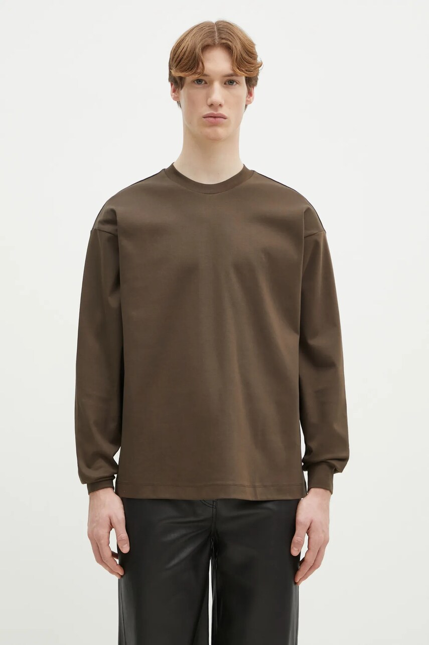 Pangaia longsleeve din bumbac culoarea maro, 10002276