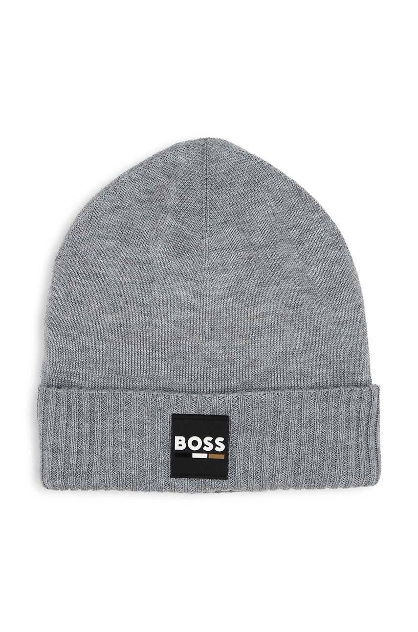 BOSS caciula din lana pentru copii culoarea gri, J51566