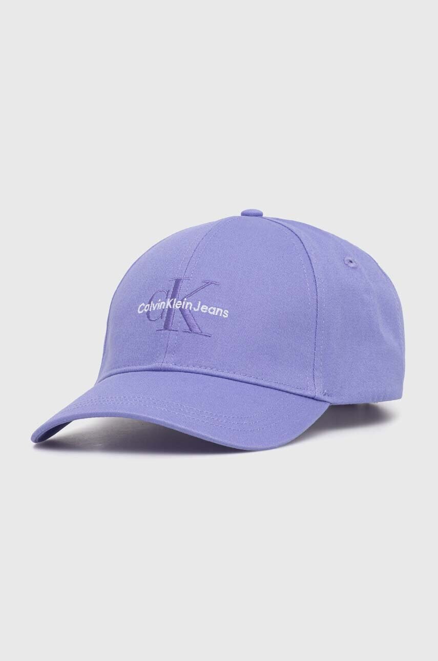 Levně Bavlněná baseballová čepice Calvin Klein Jeans fialová barva, s aplikací, K60K612317