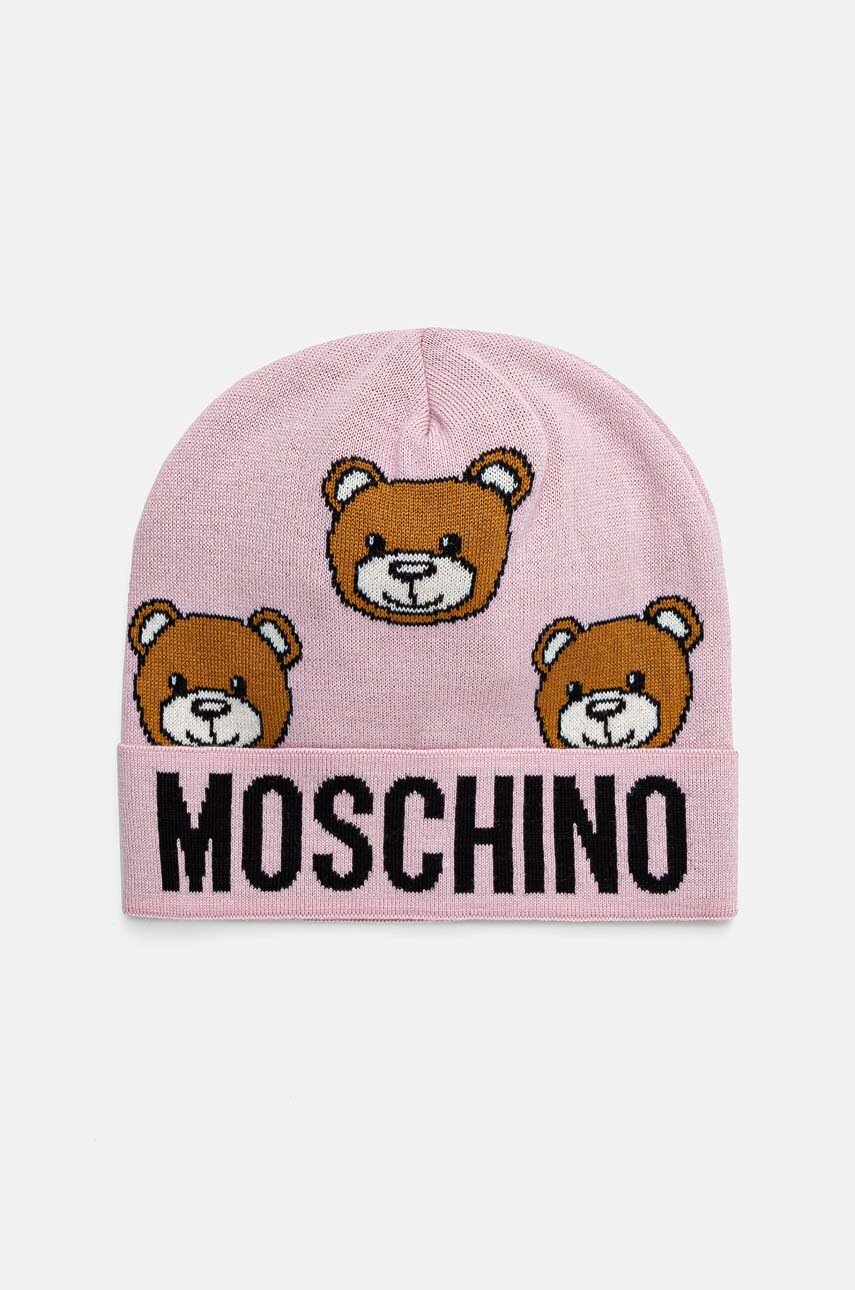 

Вълнена шапка Moschino в розово с фина плетка от вълна M3183 65433, Розов