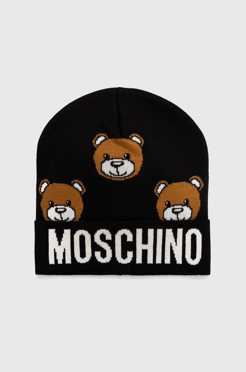 

Вълнена шапка Moschino в черно с фина плетка от вълна M3183 65433, Черен