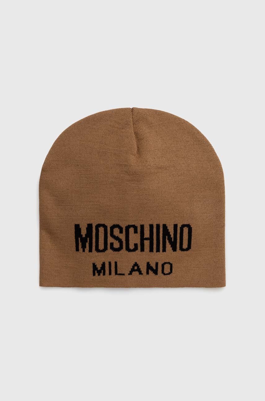 

Вълнена шапка Moschino в кафяво с фина плетка от вълна M5802 60016, Кафяв