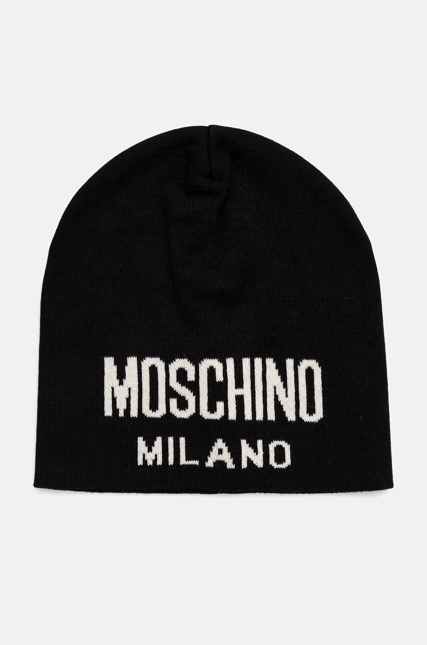 

Вълнена шапка Moschino в черно с фина плетка от вълна M5802 60016, Черен