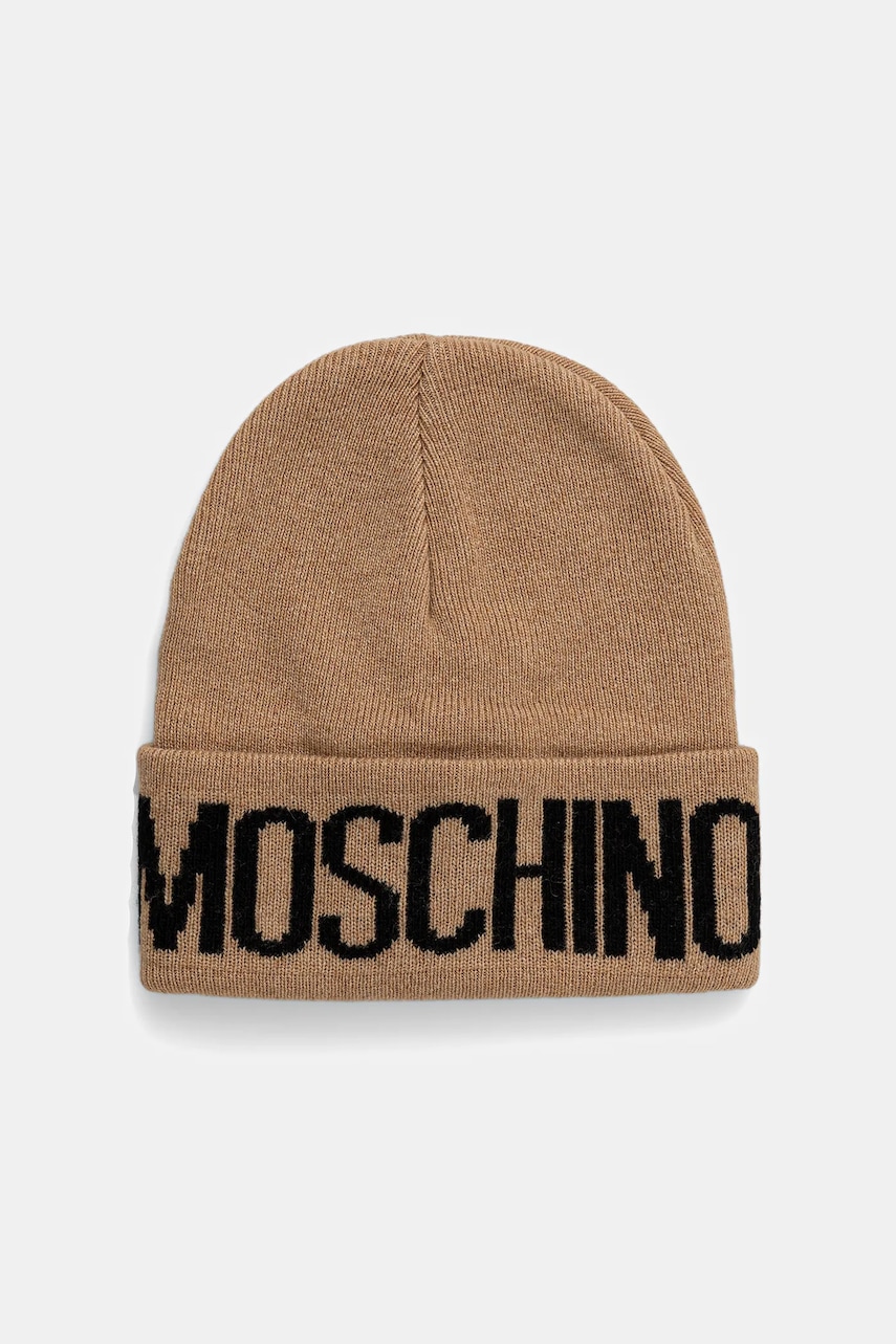 Moschino căciulă din amestec de lână culoarea maro, din tricot gros, M5672 60102