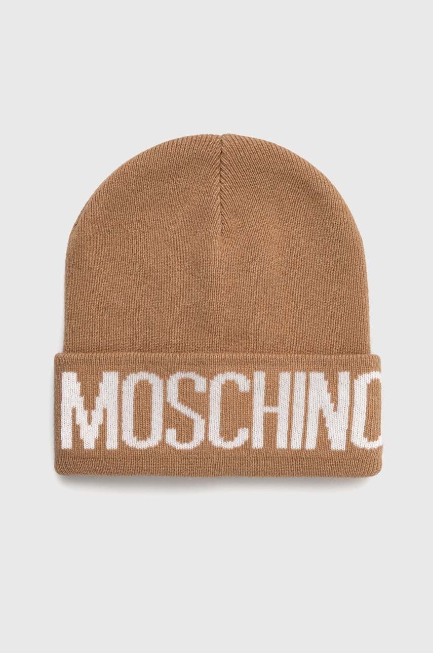 Moschino caciula din amestec de lana culoarea maro, din tricot gros, M5672 60102