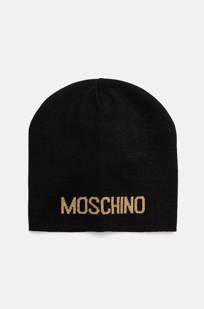 

Шапка с вълна Moschino в черно с фина плетка M3132 65294, Черен