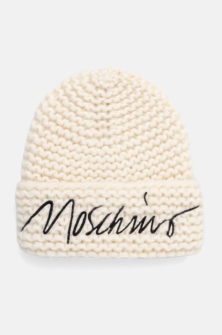 

Вълнена шапка Moschino в бежово от плътен трикотаж от вълна M3170 65423, Бежов