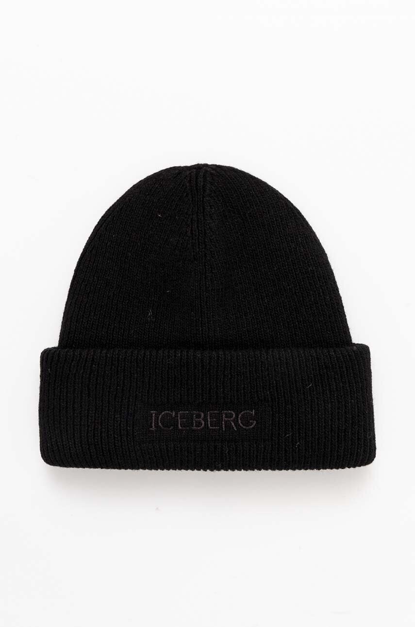 Iceberg caciula de lana culoarea negru, de lana, din tricot gros, 30 437 079
