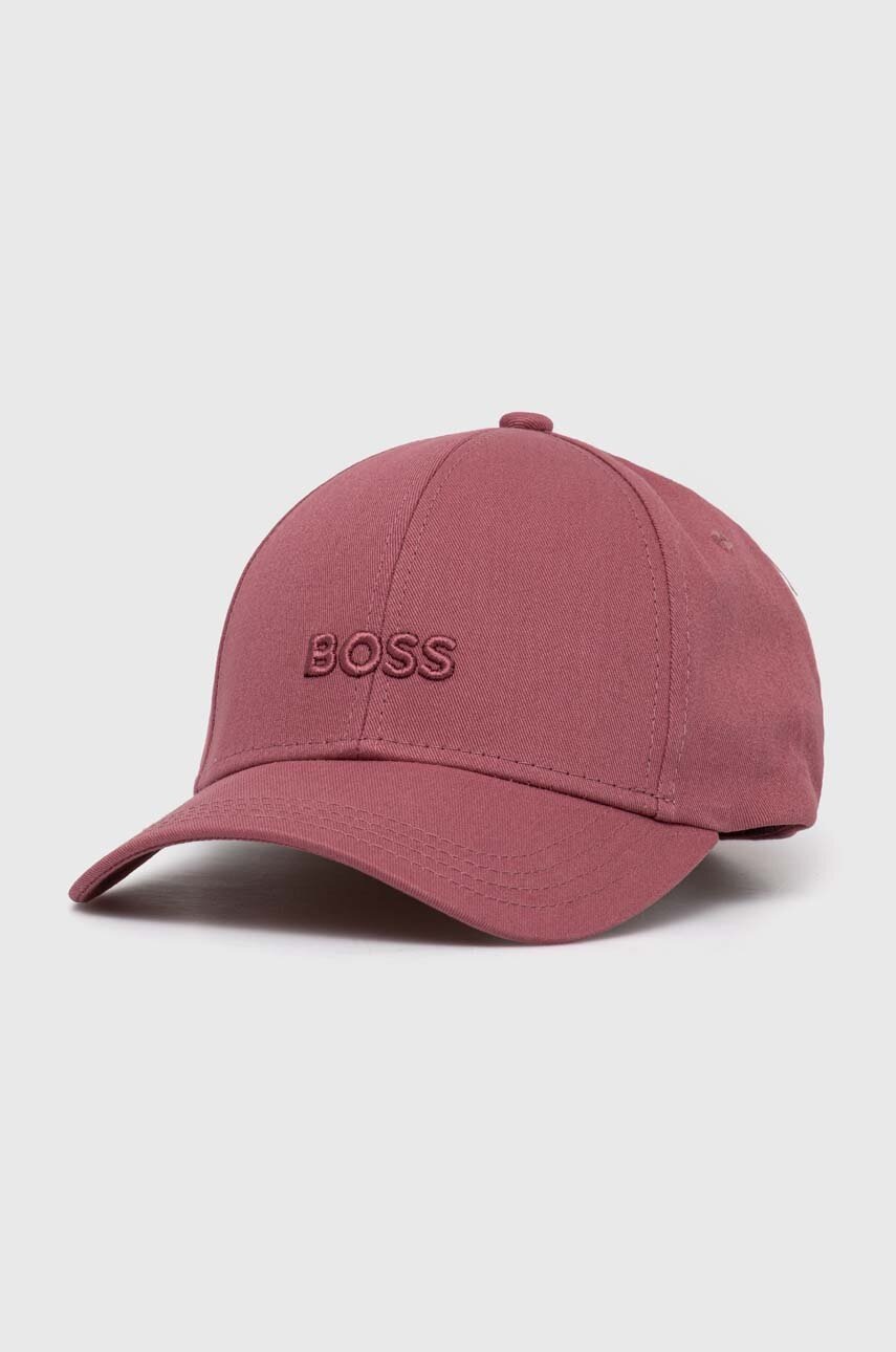 

Памучна шапка с козирка BOSS в розово с апликация 50519889, Розов