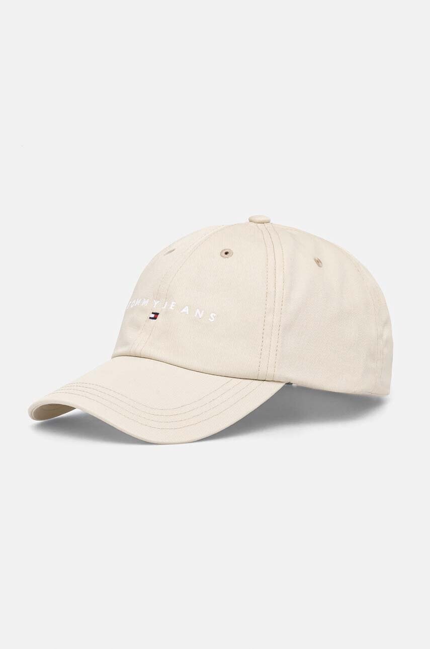 Tommy Jeans șapcă de baseball din bumbac culoarea bej, cu imprimeu, AW0AW16868