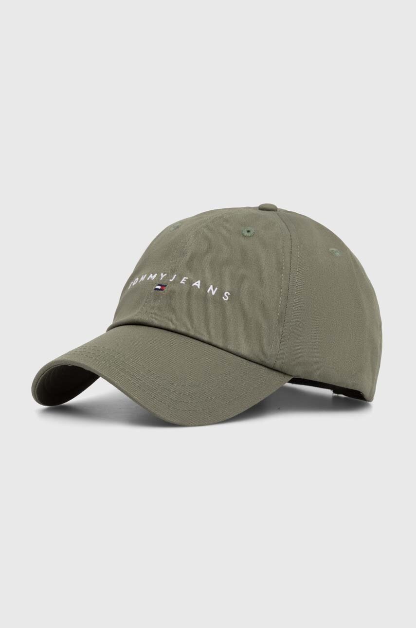 

Памучна шапка с козирка Tommy Jeans в зелено с апликация AW0AW16868, Зелен