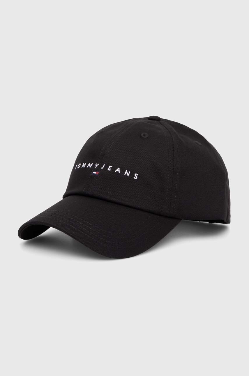 Tommy Jeans șapcă de baseball din bumbac culoarea negru, cu imprimeu, AW0AW16868