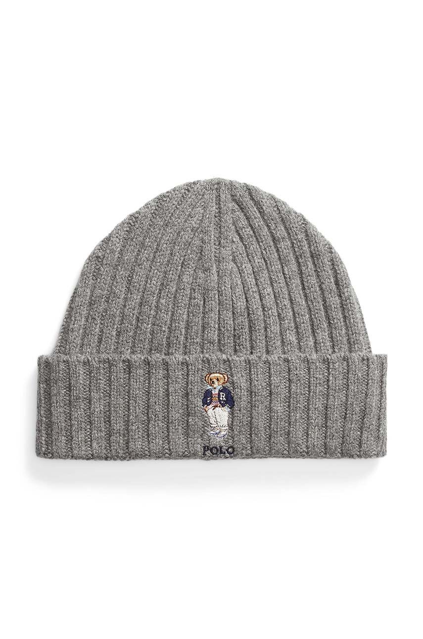 

Вълнена шапка Polo Ralph Lauren в сиво от плътен трикотаж от вълна 455954369, Сив