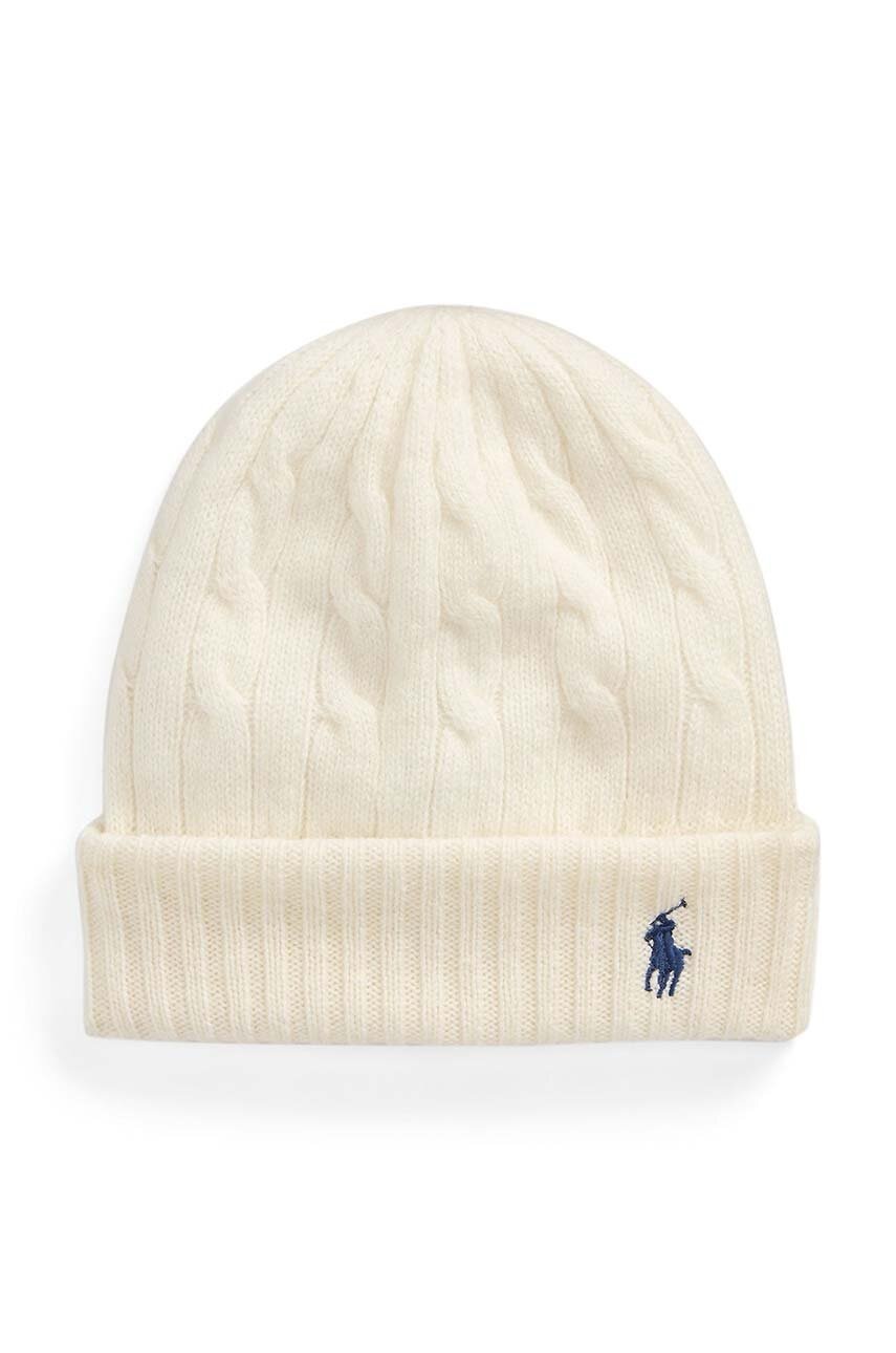

Вълнена шапка Polo Ralph Lauren в бежово от плътен трикотаж от памук 455956315, Бежов