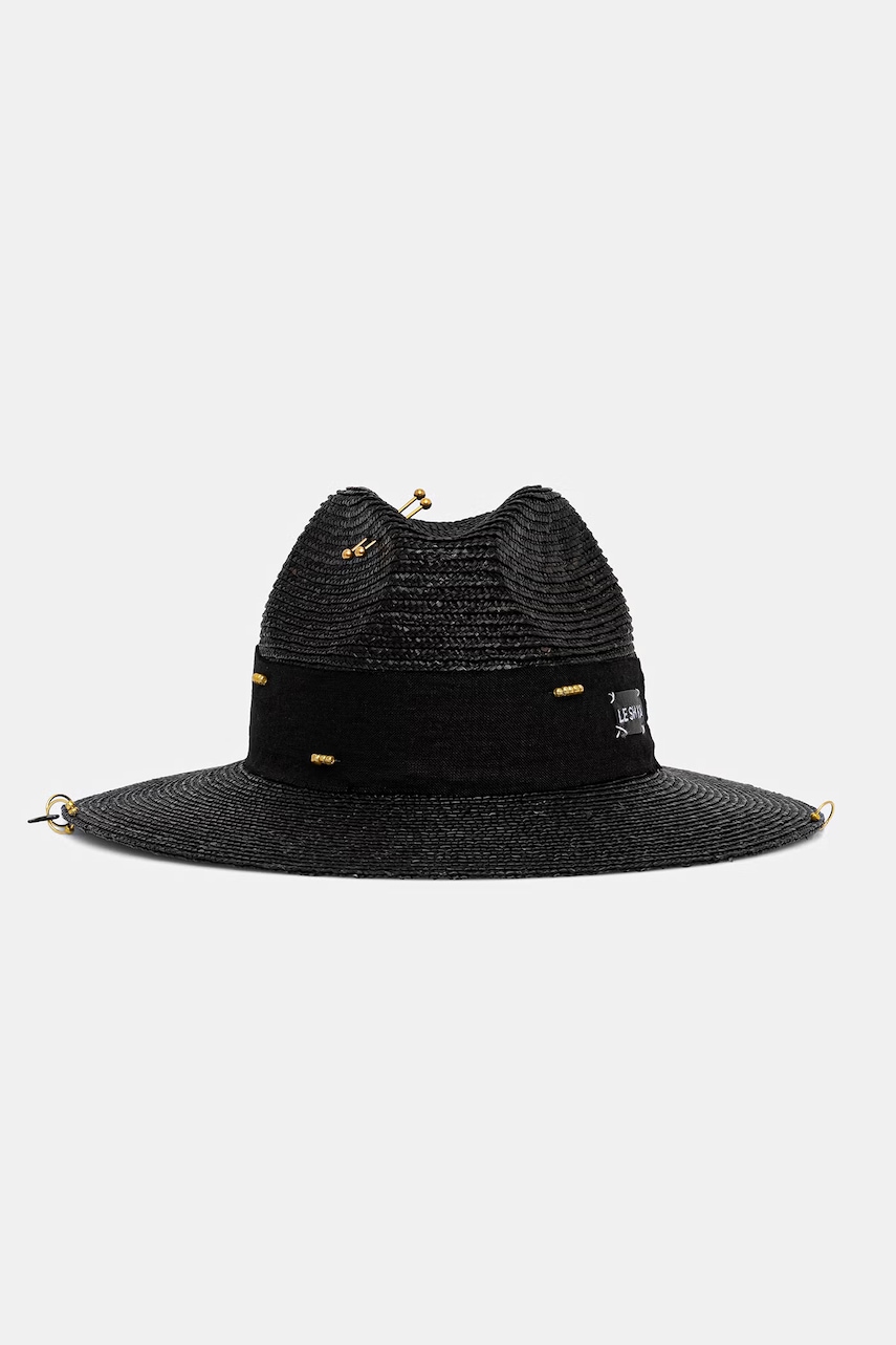 LE SH KA pălărie de paie împletită Black Fedora