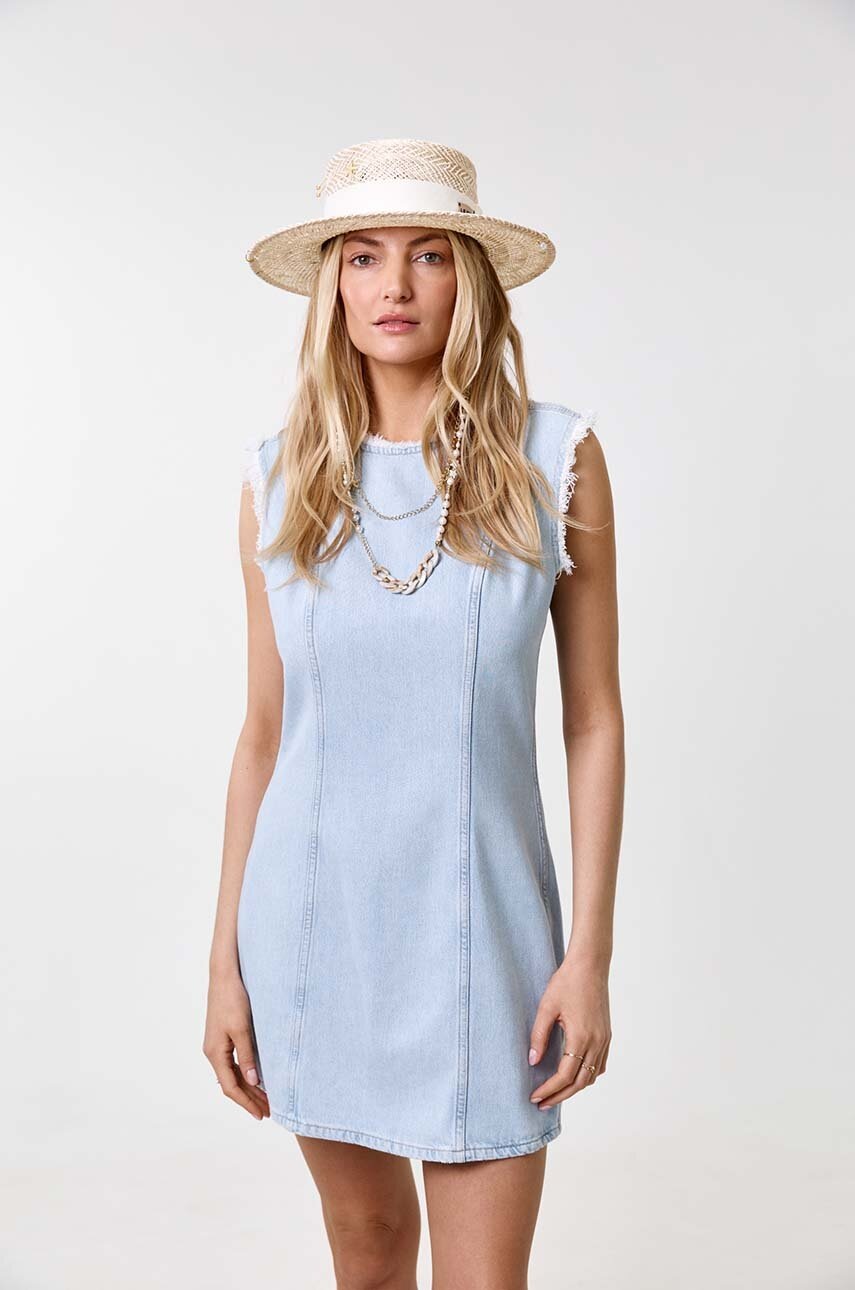 LE SH KA ψάθινο γυναικείο καπέλο Double Chain Pearl Canotier φωτογραφία