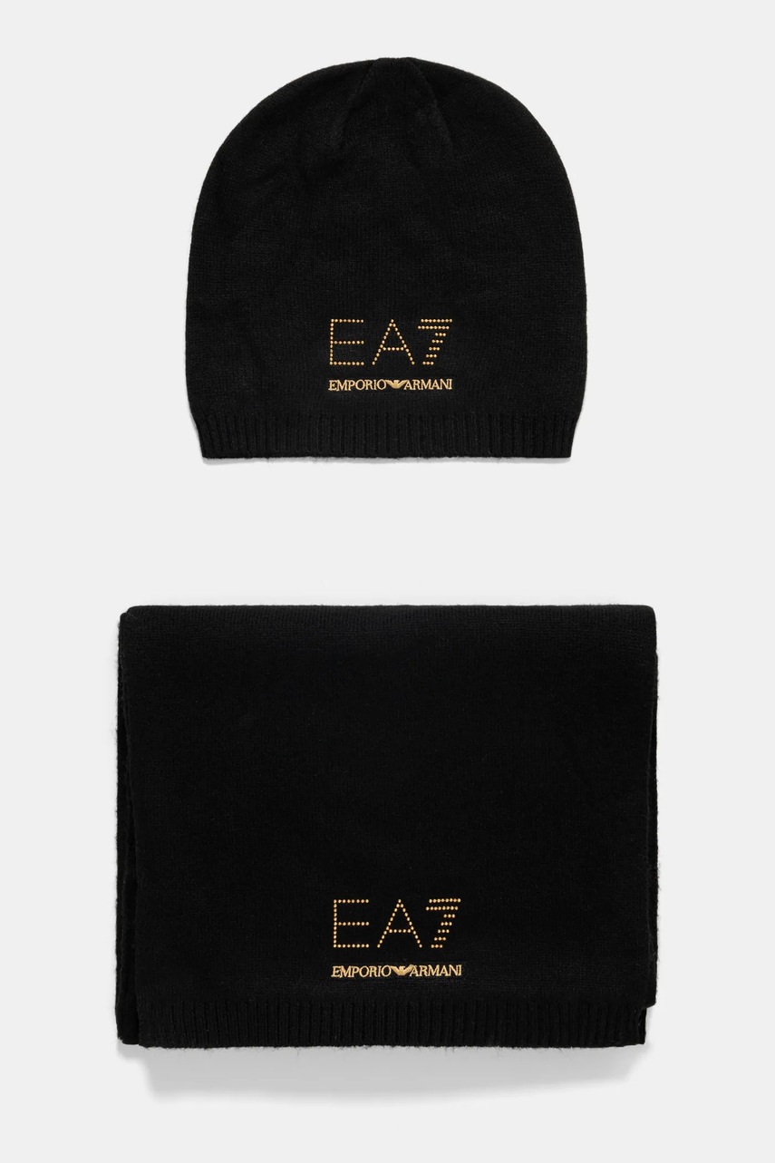 

Шапка и шал с вълна EA7 Emporio Armani в черно 4F200.282000, Черен