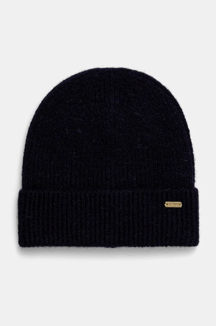 Barbour caciula din amestec de lana culoarea albastru marin, din tricot gros, LHA0558
