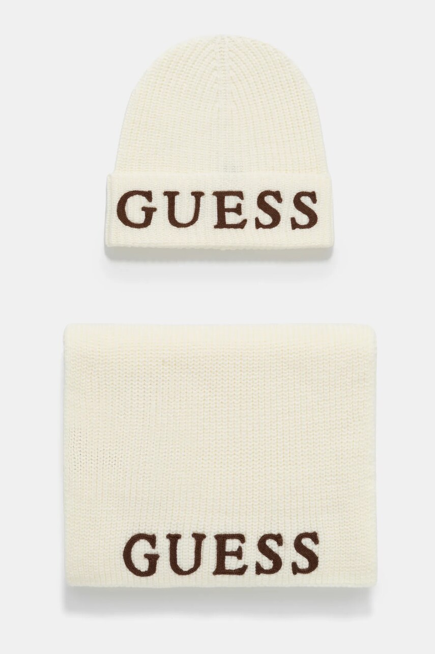 Levně Čepice a šála Guess béžová barva, GFBOXW P4402