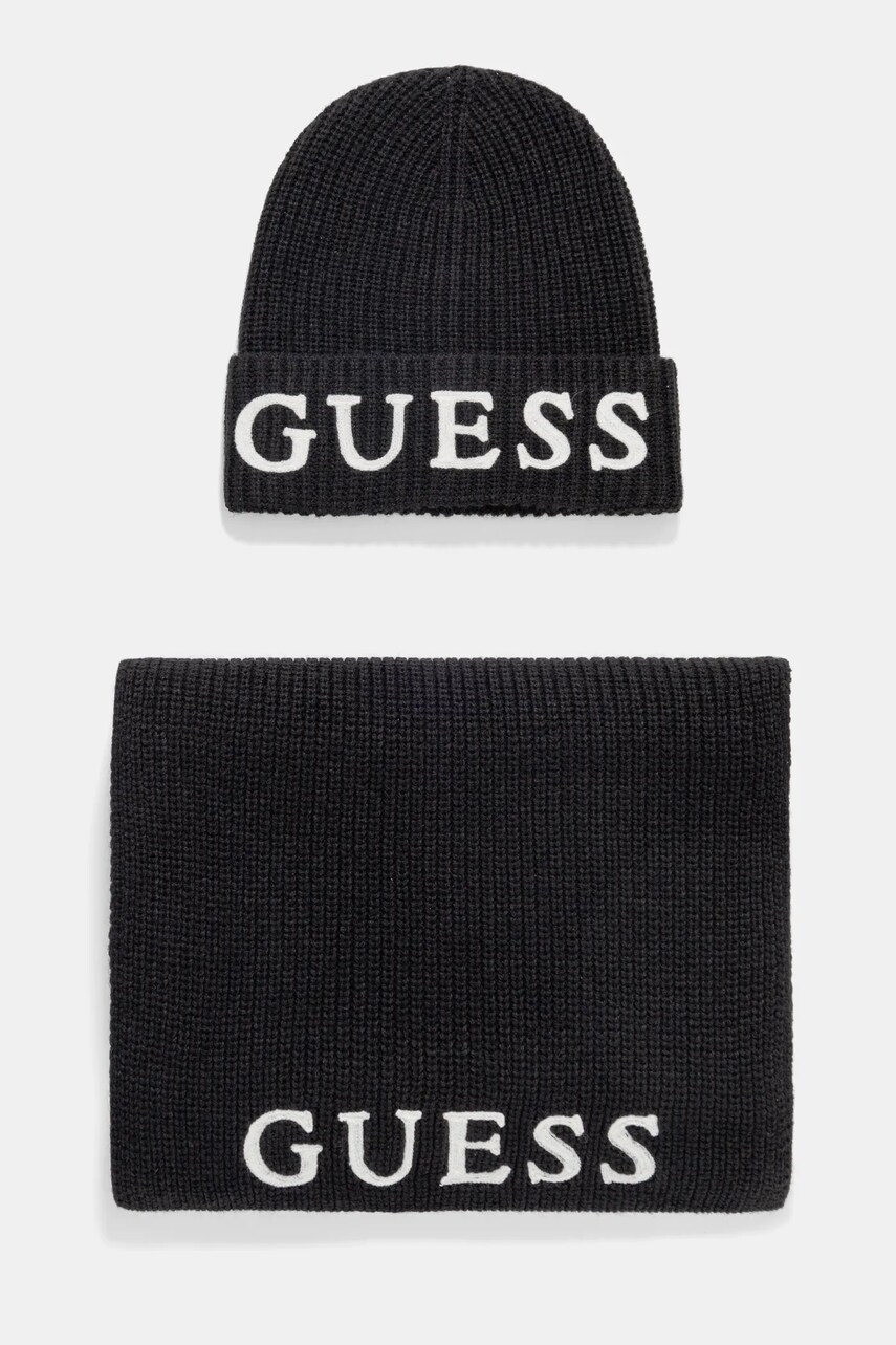 Levně Čepice a šála Guess černá barva, GFBOXW P4402