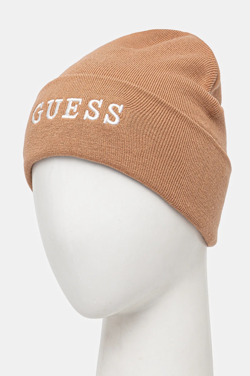 Шапка Guess цвет коричневый из толстого трикотажа AW5189 POL01 Шапка Guess цвет коричневый из толстого трикотажа AW5189 POL01