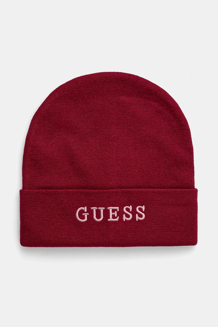 Levně Čepice Guess vínová barva, z husté pleteniny, AW5189 POL01