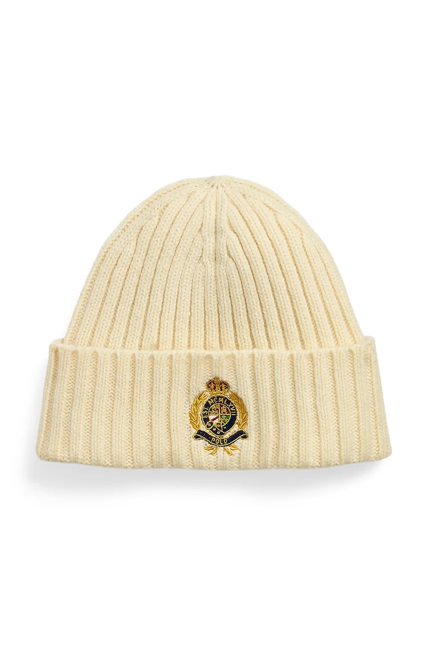 Levně Vlněná čepice Polo Ralph Lauren béžová barva, z husté pleteniny, 455961984