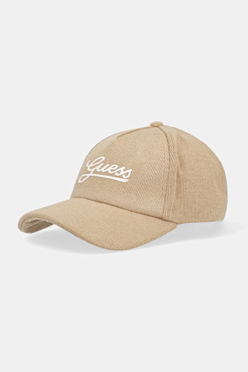Levně Čepice s vlněnou směsí Guess béžová barva, s aplikací, AW5182 WOL01