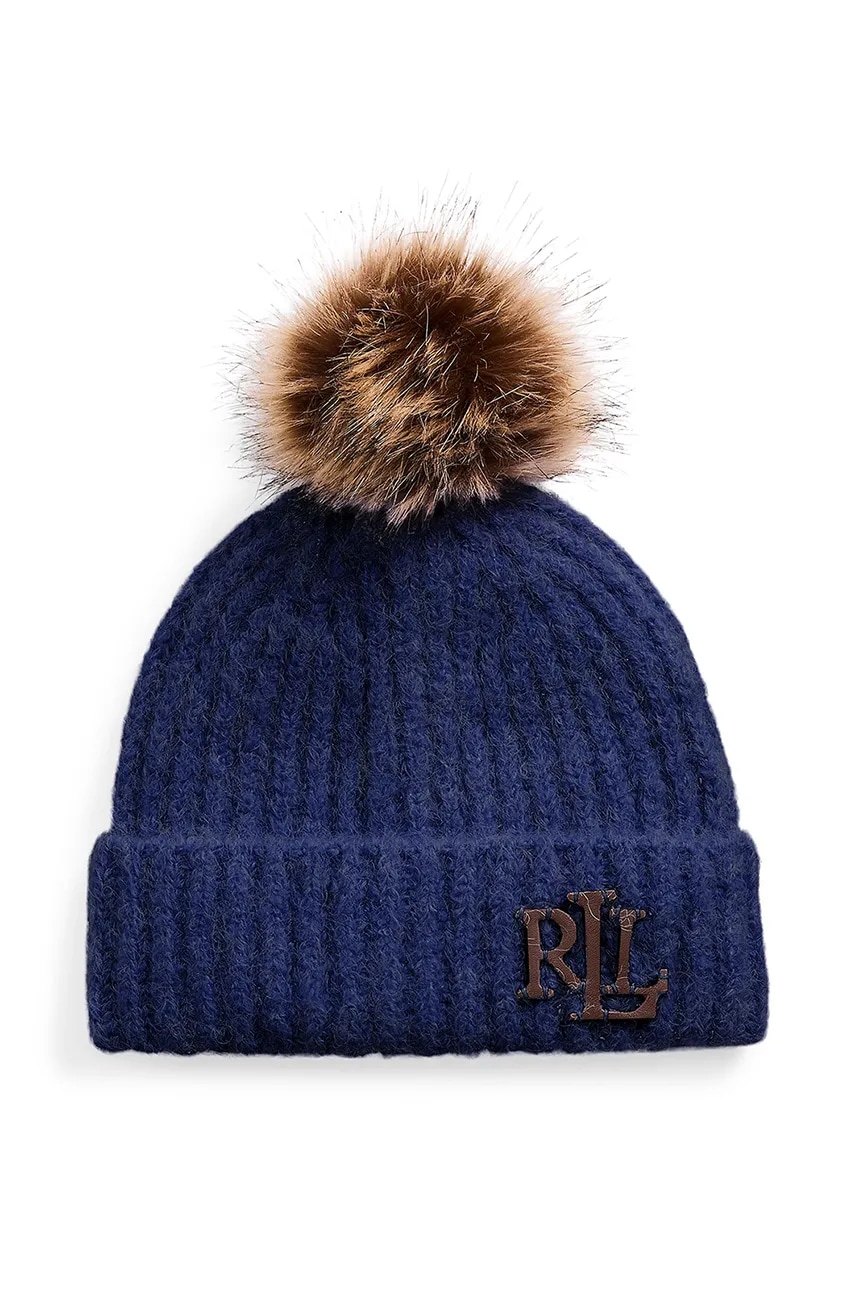 Levně Čepice z vlněné směsi Lauren Ralph Lauren tmavomodrá barva, z husté pleteniny, 454960080