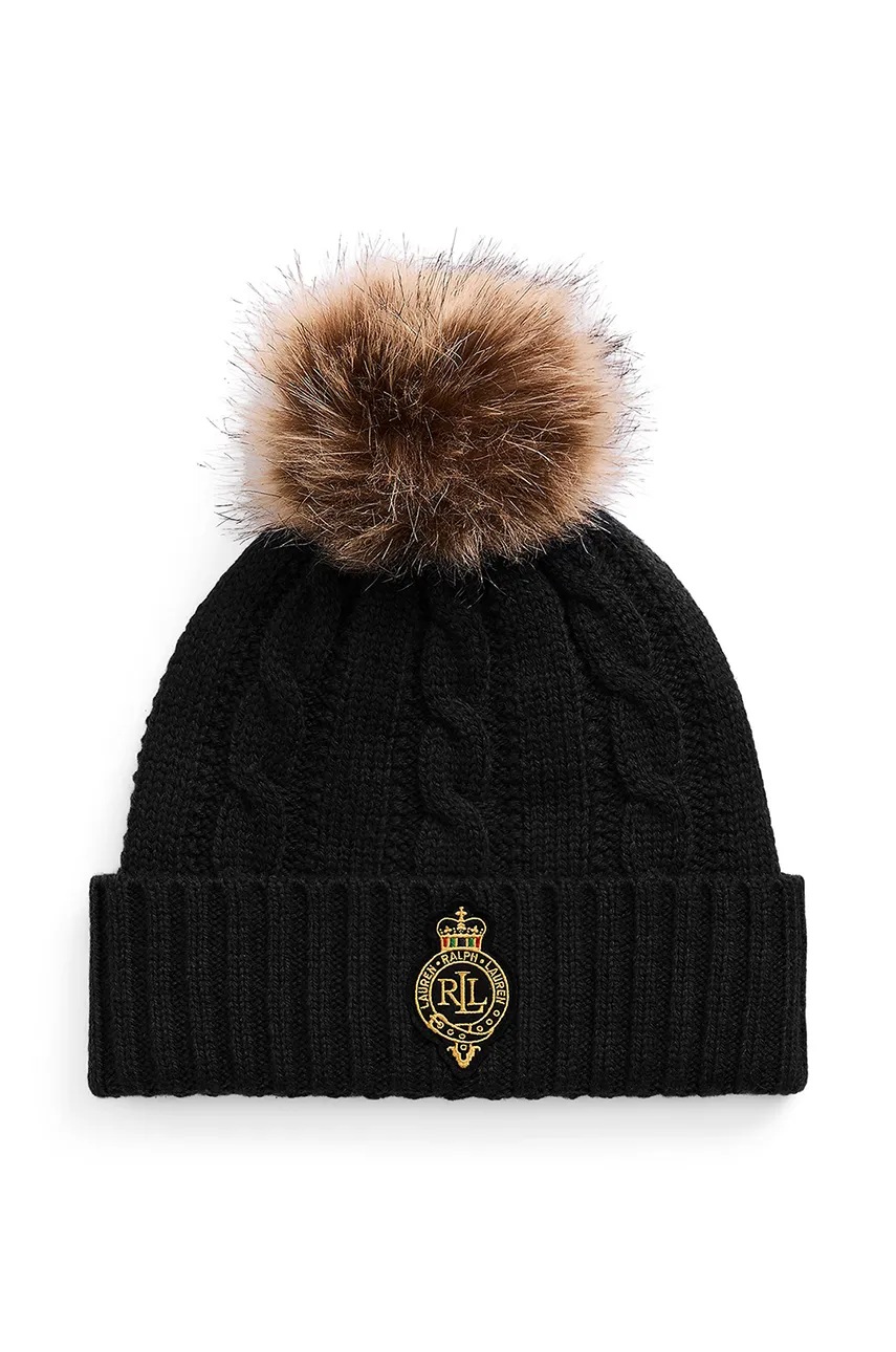 

Шапка с вълна Lauren Ralph Lauren в черно от плътен трикотаж 454960081, Черен