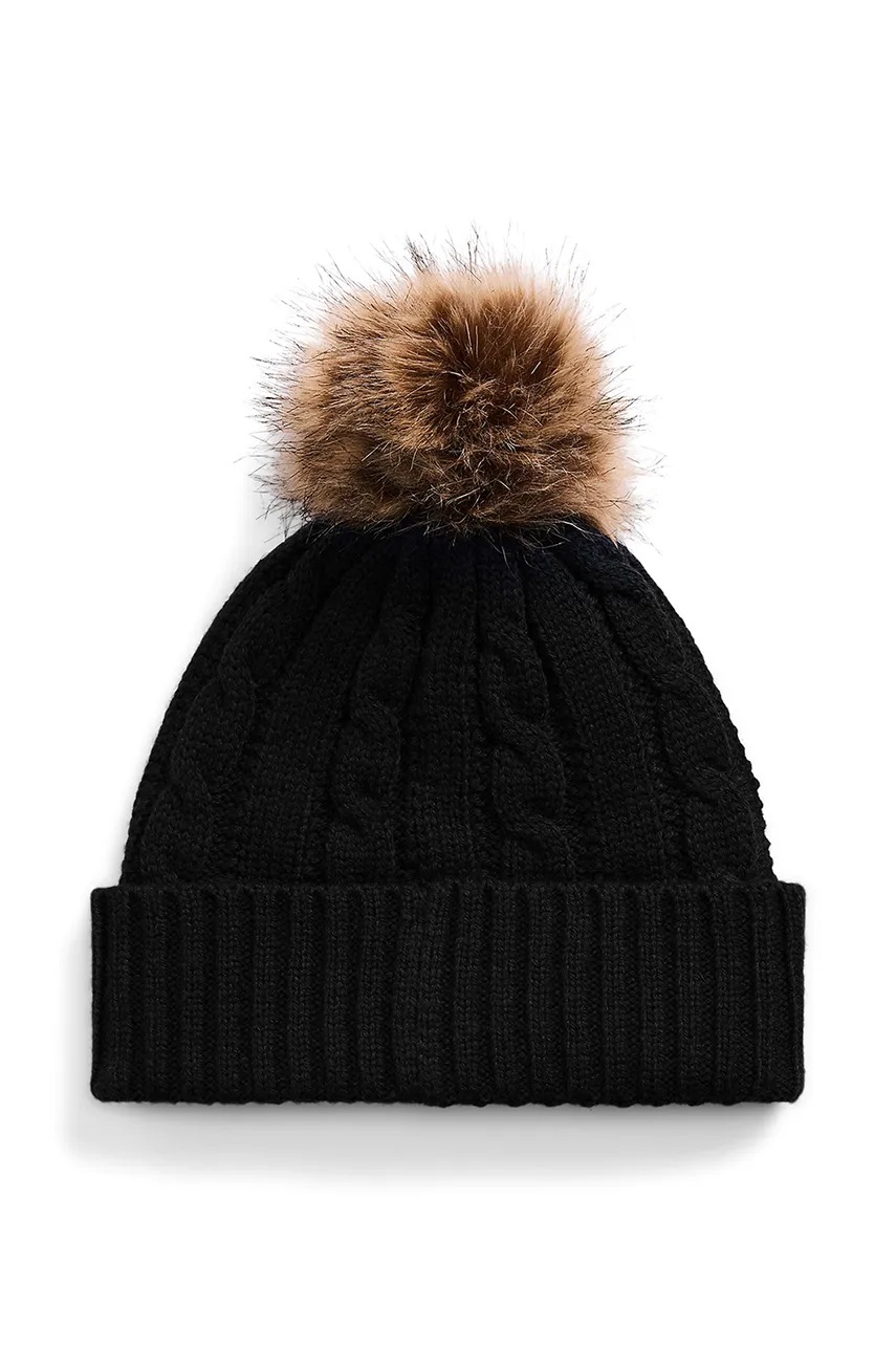Шапка с примесью шерсти Lauren Ralph Lauren цвет чёрный из толстого трикотажа 454960081