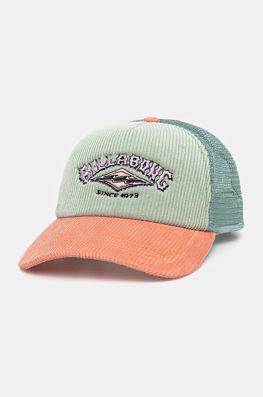 Billabong șapcă Since 73 Cord Trucker culoarea verde, cu imprimeu, UBJHA00373 Billabong șapcă Since 73 Cord Trucker culoarea verde, cu imprimeu, UBJHA00373