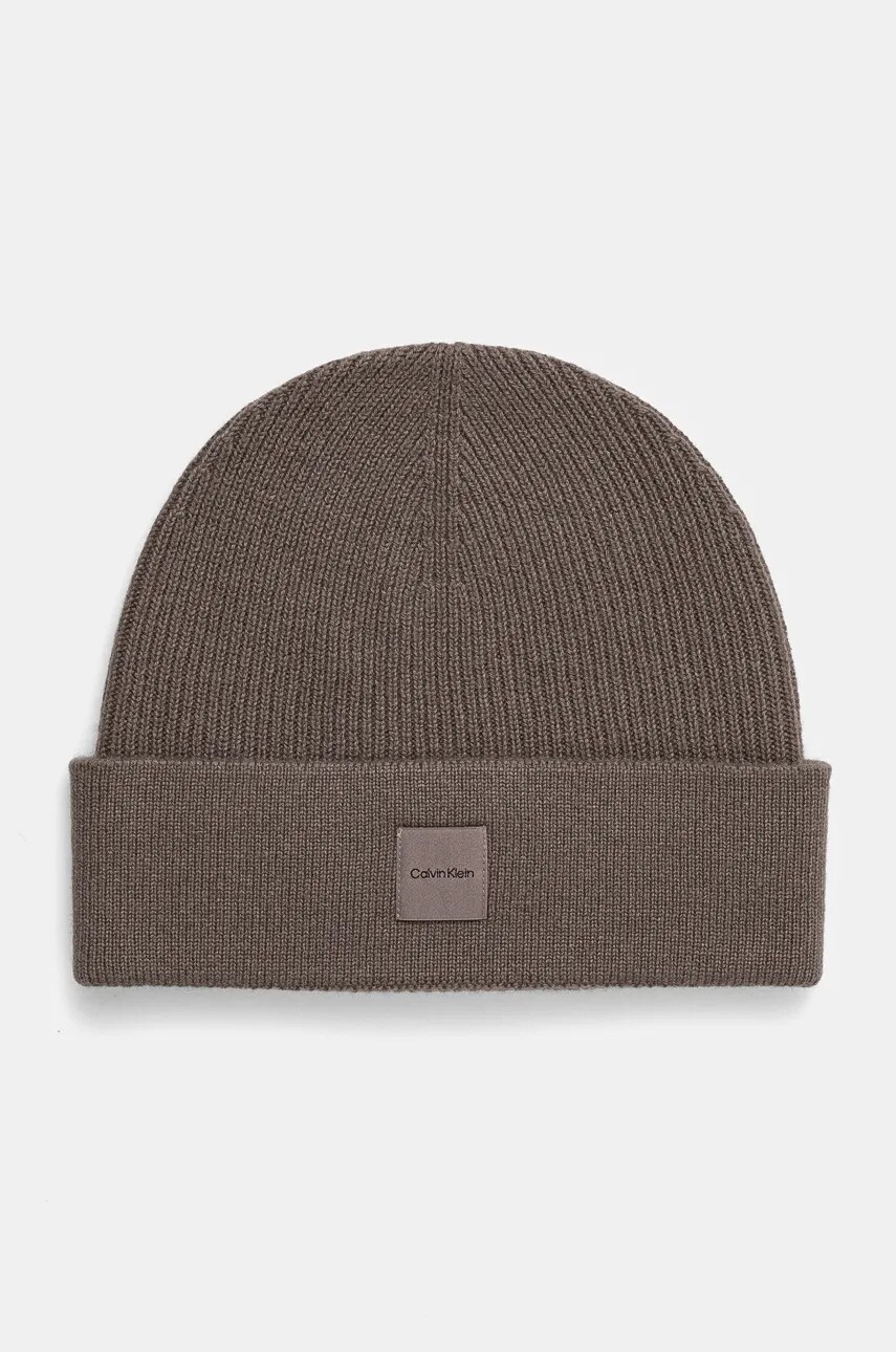 Levně Vlněná čepice Calvin Klein hnědá barva, K60K612584