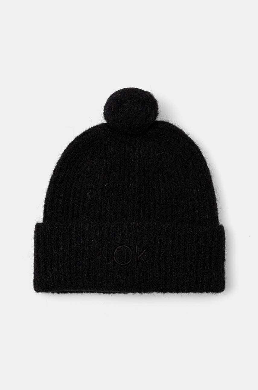 Levně Vlněná čepice Calvin Klein černá barva, K60K612586