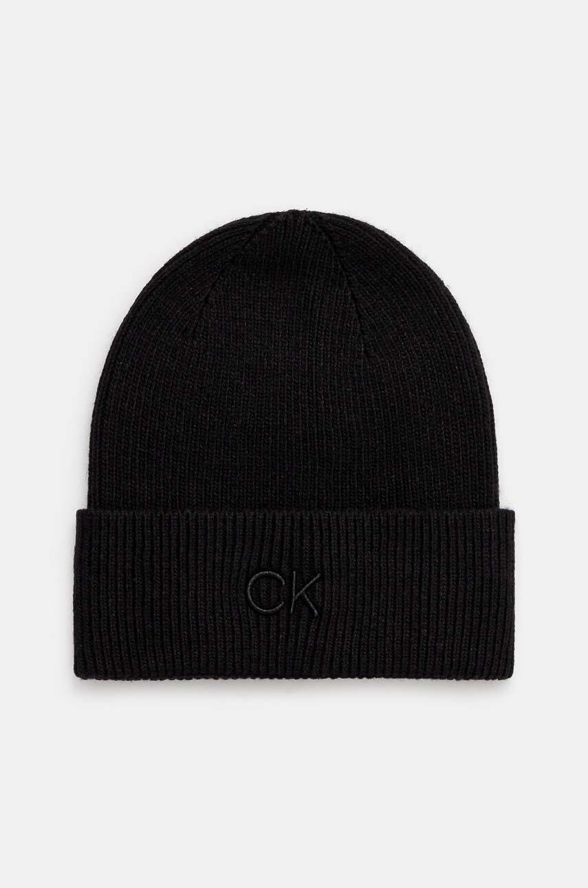 

Шапка с вълна Calvin Klein в черно с фина плетка K60K612590, Черен