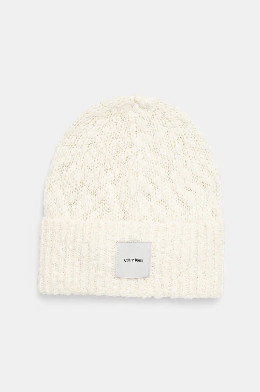 Levně Čepice z vlněné směsi Calvin Klein béžová barva, z tenké pleteniny, K60K612593