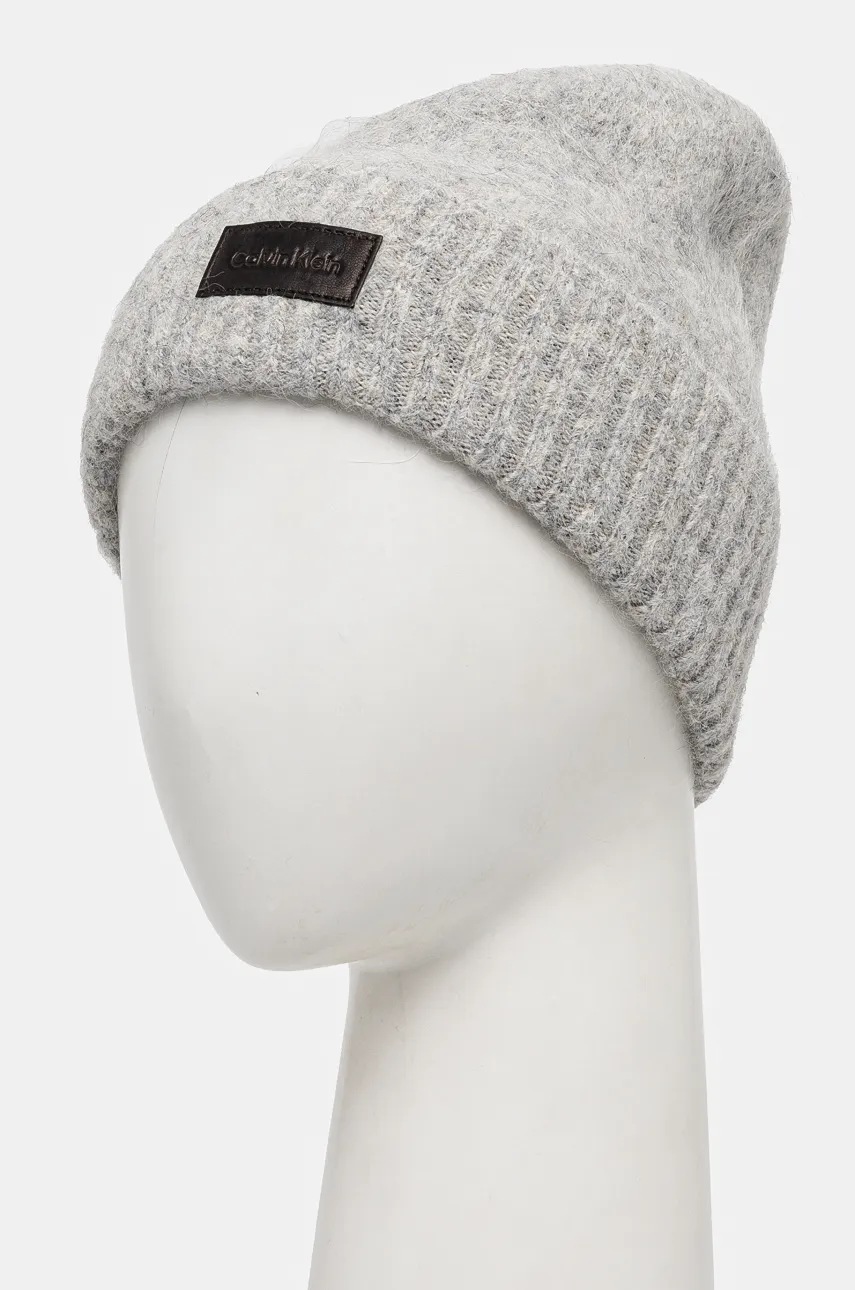 Шерстяная шапка Calvin Klein цвет серый шерсть K60K612594 Шерстяная шапка Calvin Klein цвет серый шерсть K60K612594