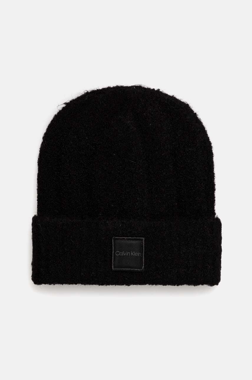 Levně Čepice z vlněné směsi Calvin Klein černá barva, K60K612596