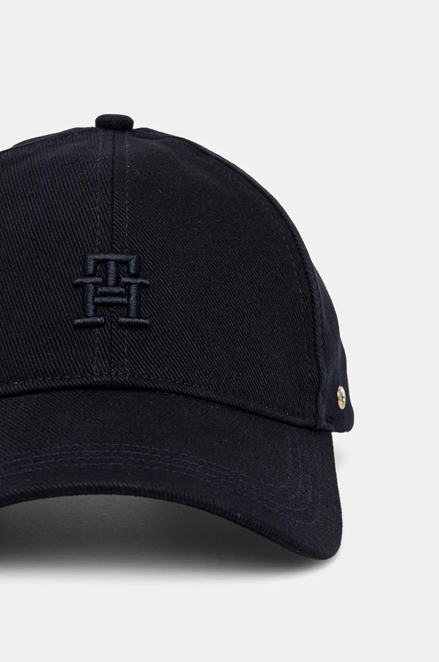 Хлопковая кепка Tommy Hilfiger цвет синий однотонная AW0AW16621 Хлопковая кепка Tommy Hilfiger цвет синий однотонная AW0AW16621