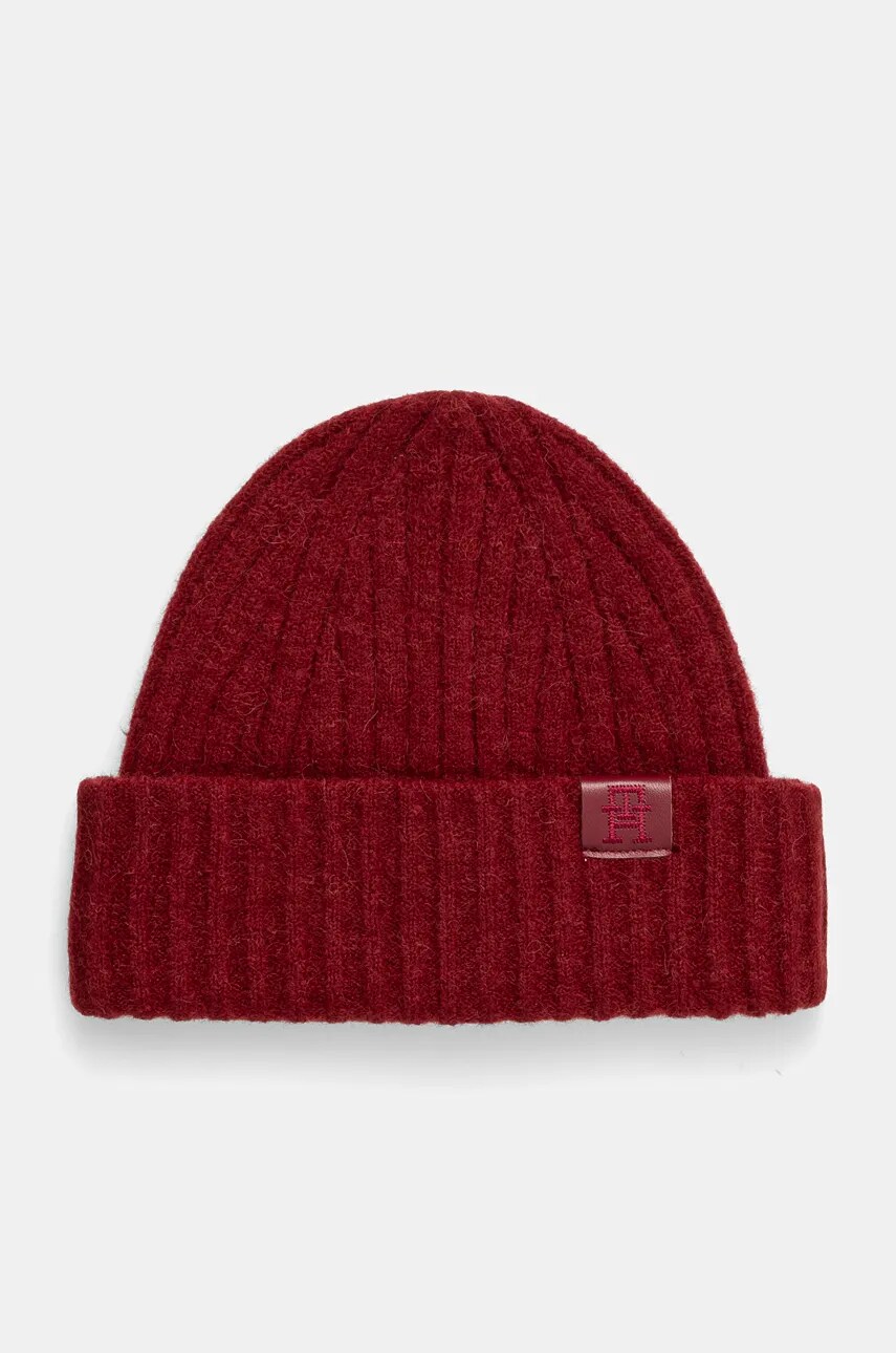 Levně Čepice z vlněné směsi Tommy Hilfiger červená barva, z husté pleteniny, AW0AW16632