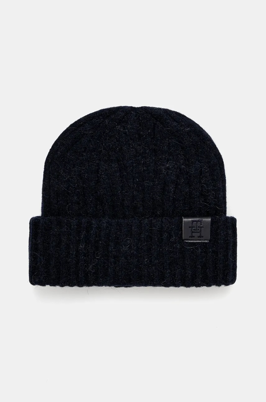 Levně Čepice z vlněné směsi Tommy Hilfiger tmavomodrá barva, z husté pleteniny, AW0AW16632