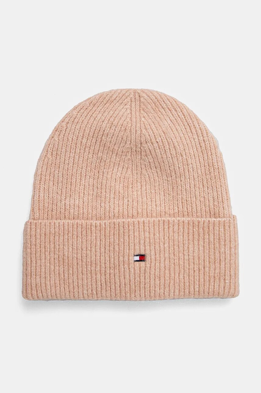 Levně Čepice z vlněné směsi Tommy Hilfiger růžová barva, z tenké pleteniny, AW0AW16633