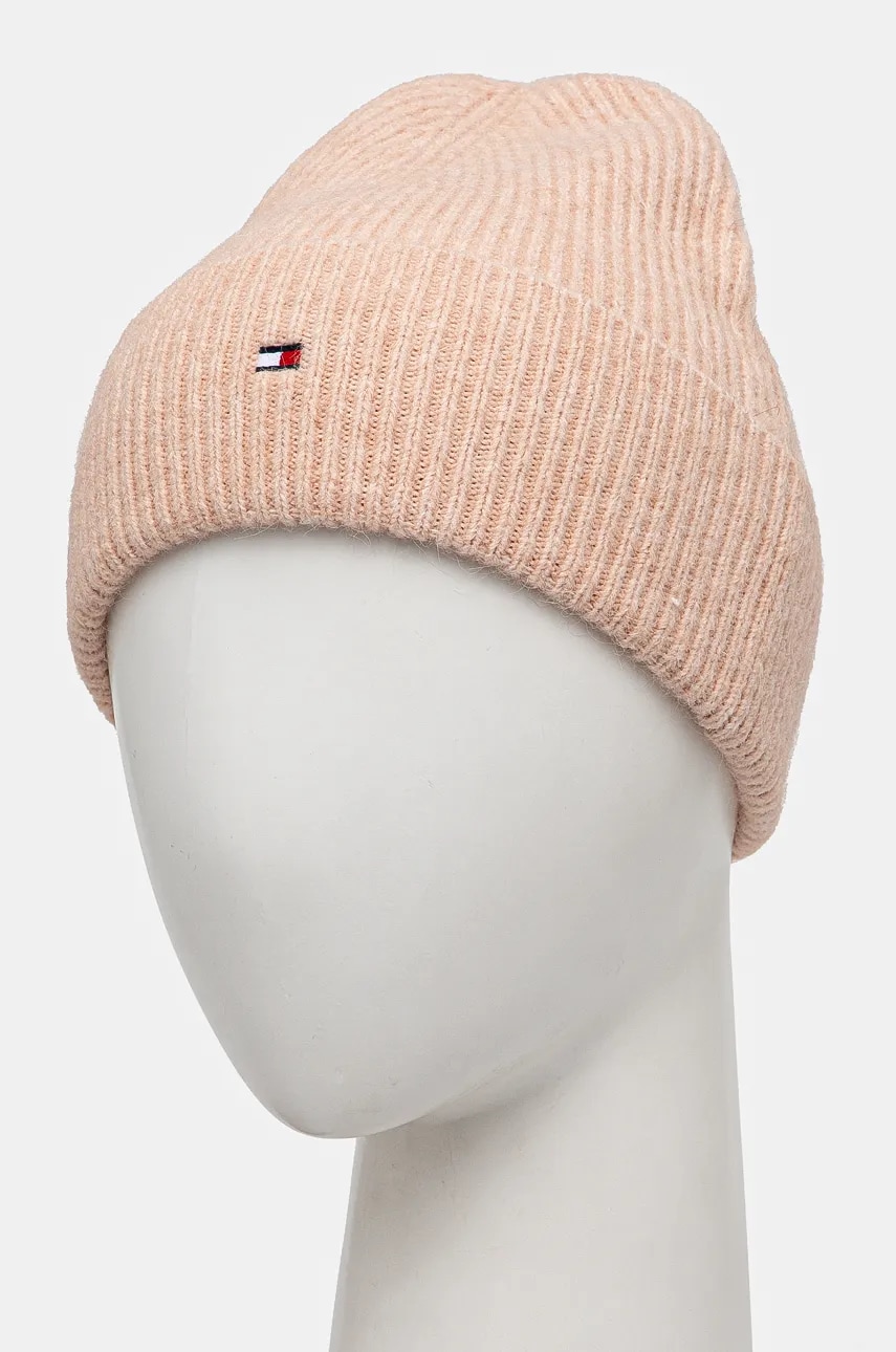 Шапка с примесью шерсти Tommy Hilfiger цвет розовый из тонкого трикотажа AW0AW16633 Шапка с примесью шерсти Tommy Hilfiger цвет розовый из тонкого трикотажа AW0AW16633
